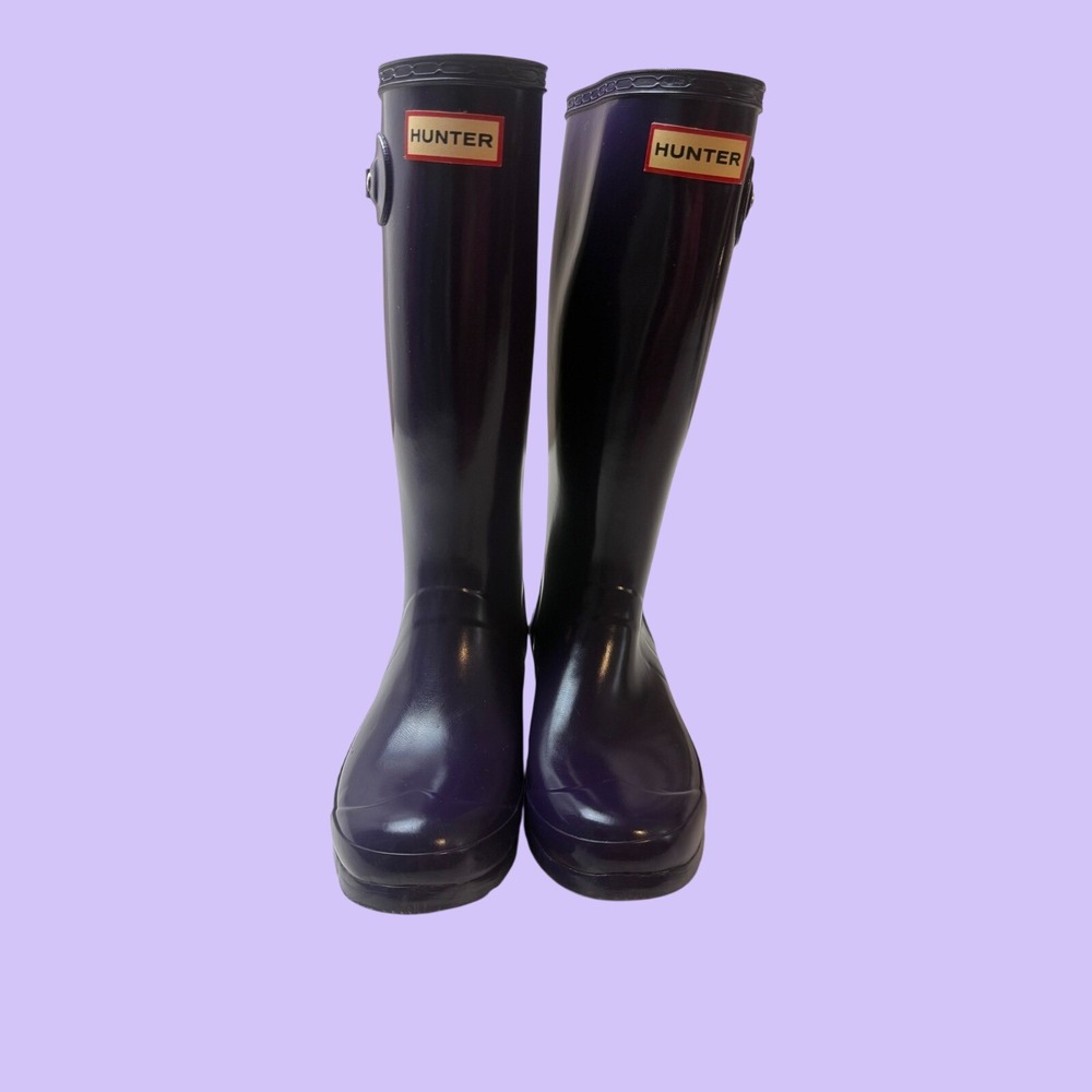 Hunter Original Tall Gloss Dark Purple Waterproof Rain Boots WFT1000RGL Size 5